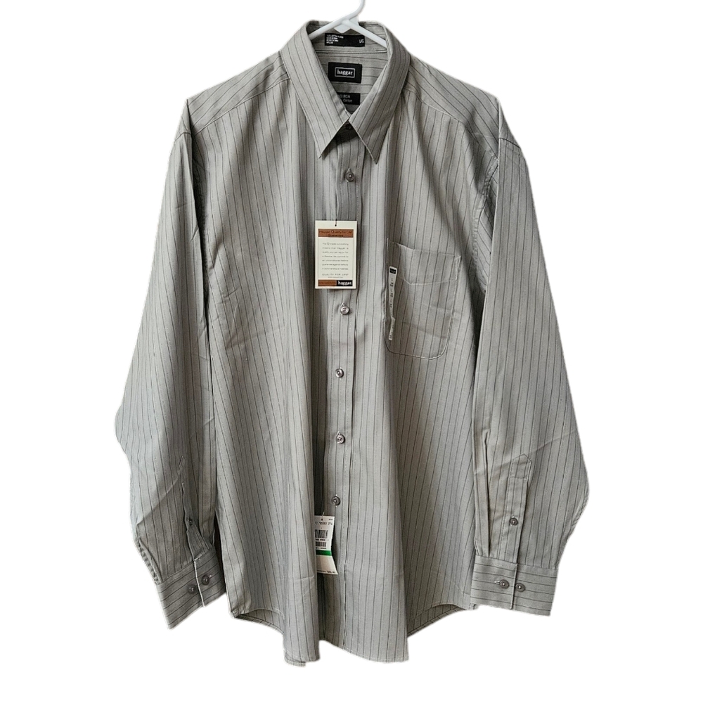 Haggar Long Sleeve Button Up Shirt Men's Size Large No Iron NWT NEW